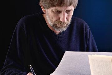 An older than traditional student conducts work.